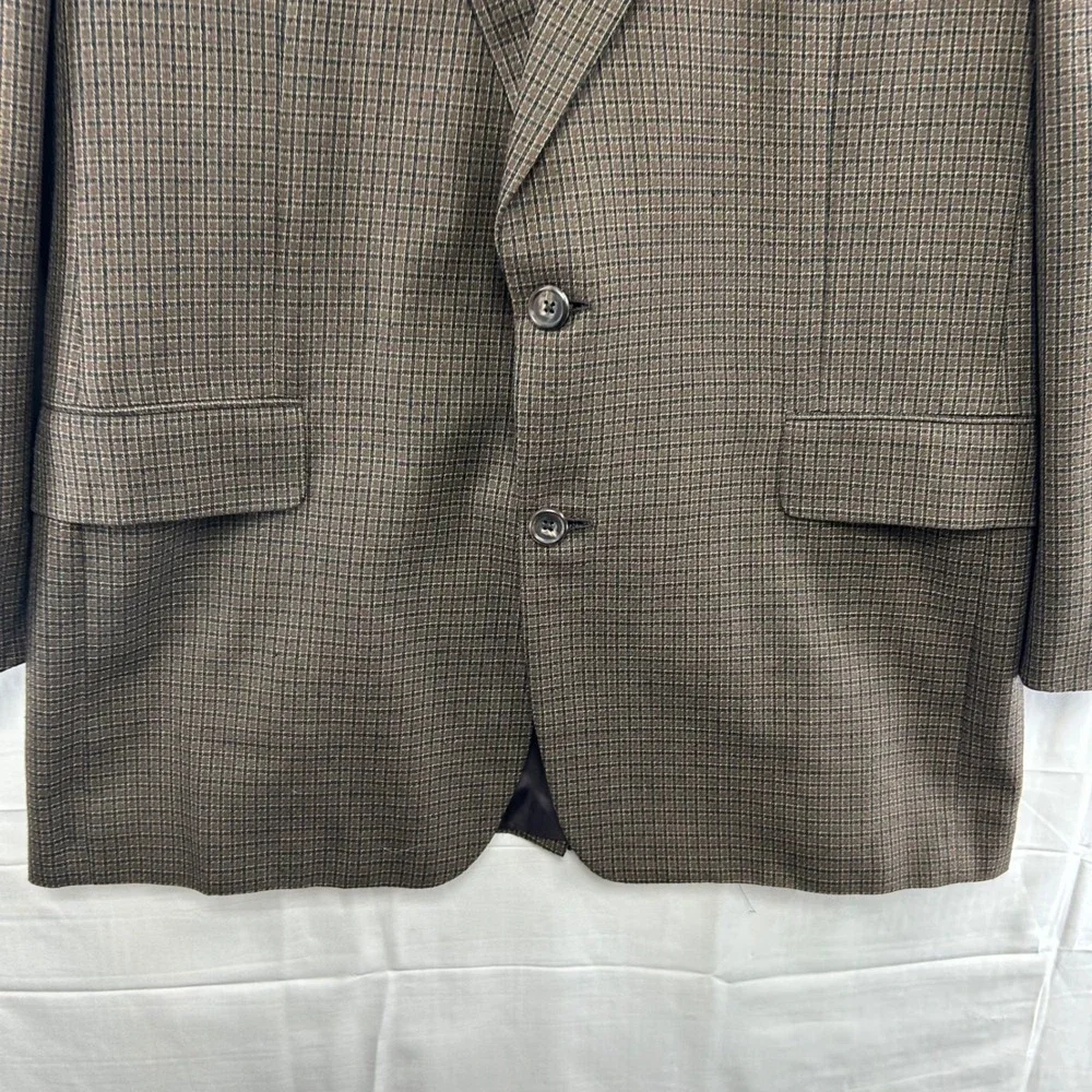 Hickey Freeman Blazer Mens 43L Brown Silk Wool Check Boardroom Neiman Marcus